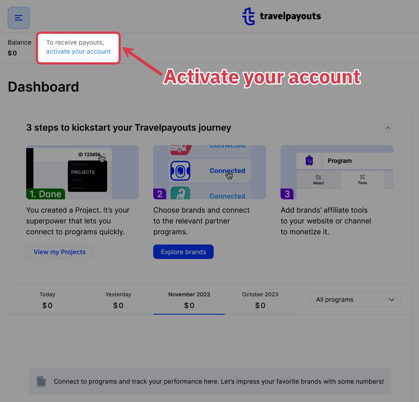 travelpayouts activate account