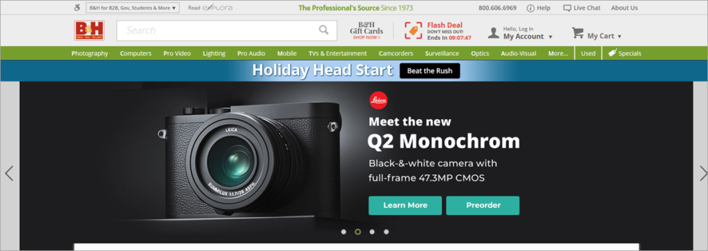 Bh Photo Homepage Screenshot