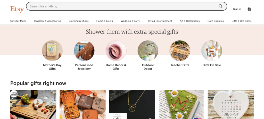 Etsy Homepage