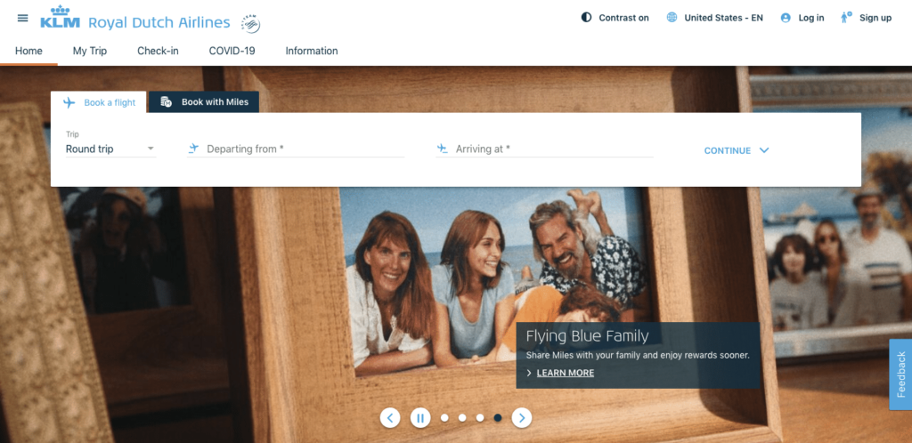 klm homepage screenshot