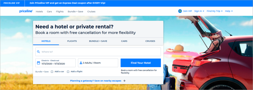 Priceline Homepage Screenshot